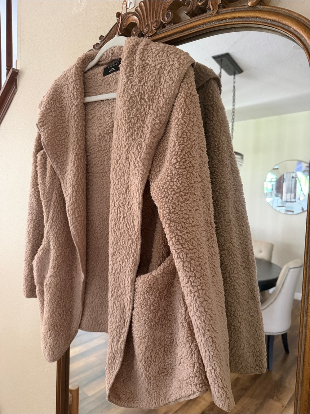 Active USA Plush Hooded Teddy Jacket in Taupe